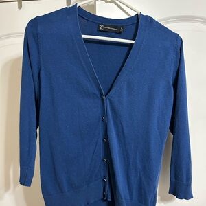 New York & Company Womens V-Neck Long Sleeve Cardigan Blue Sz Med